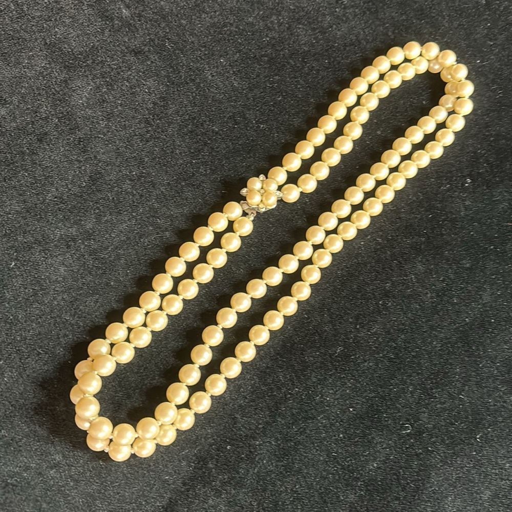 Vintage Japan Knotted Faux Pearl Double Strand Necklace 20”